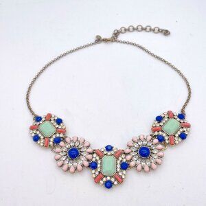 J. Crew Statement Necklace Pink, blue, rhinestone, green, coral Gold toned